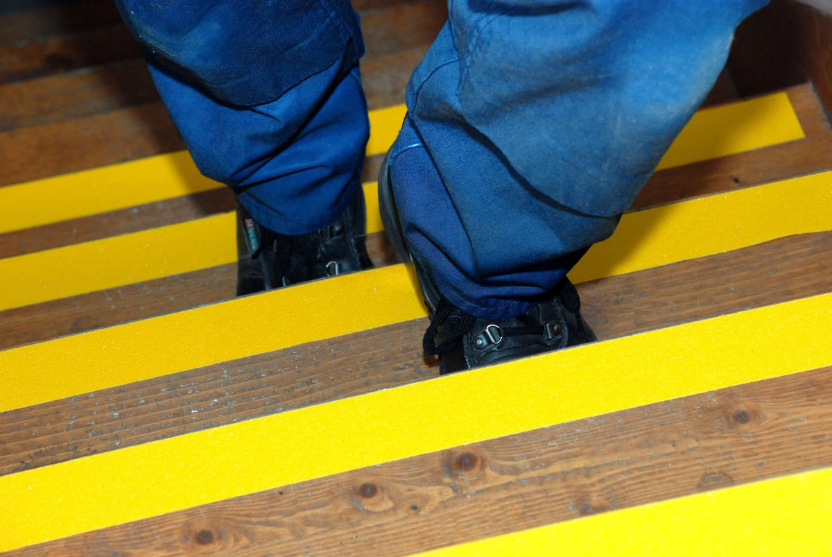 S630 yellow anti-slip tape installed on walkway edge for high-visibility marking